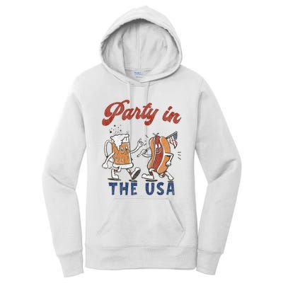 Retro Party In The Usa Beer Hot Dog Lover Funny 4th Of July Women's Pullover Hoodie