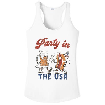 Retro Party In The Usa Beer Hot Dog Lover Funny 4th Of July Ladies PosiCharge Competitor Racerback Tank