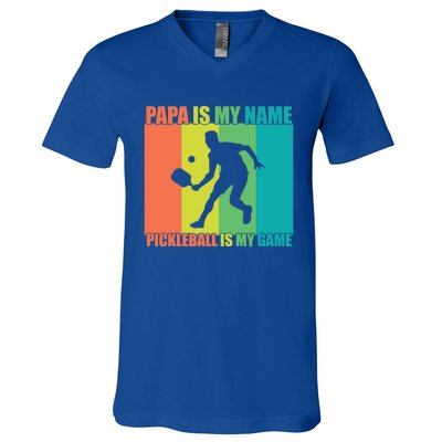 Retro Papa Is My Name Pickleball Is My Game FatherS Day Great Gift V-Neck T-Shirt