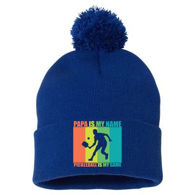 Retro Papa Is My Name Pickleball Is My Game FatherS Day Great Gift Pom Pom 12in Knit Beanie