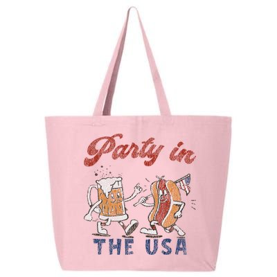 Retro Party In The Usa Beer Hot Dog Lover Funny 4th Of July 25L Jumbo Tote