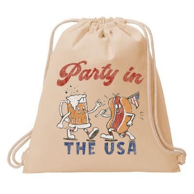 Retro Party In The Usa Beer Hot Dog Lover Funny 4th Of July Drawstring Bag