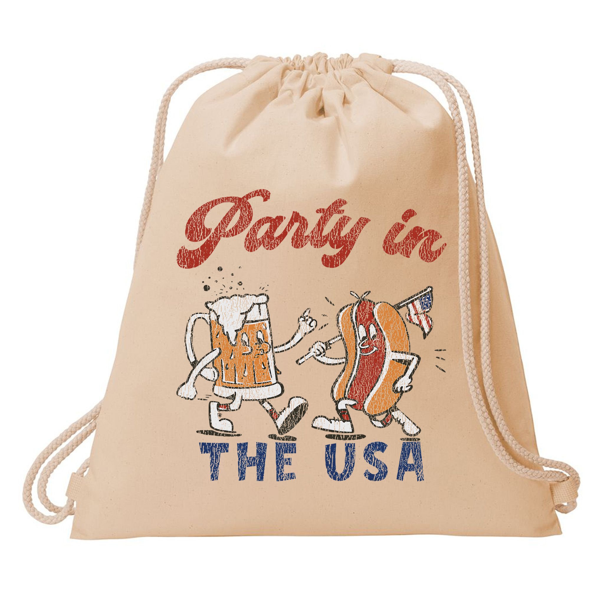 Retro Party In The Usa Beer Hot Dog Lover Funny 4th Of July Drawstring Bag