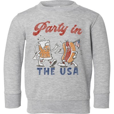 Retro Party In The Usa Beer Hot Dog Lover Funny 4th Of July Toddler Sweatshirt
