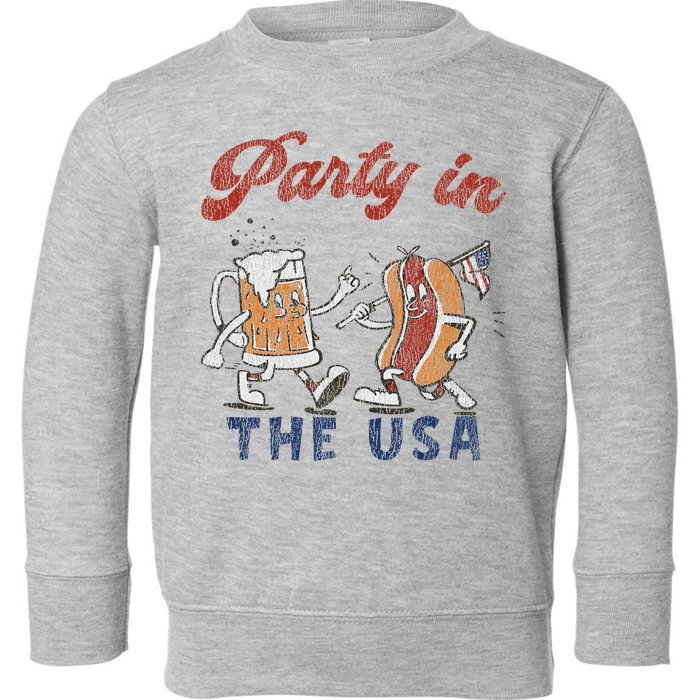 Retro Party In The Usa Beer Hot Dog Lover Funny 4th Of July Toddler Sweatshirt