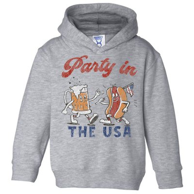 Retro Party In The Usa Beer Hot Dog Lover Funny 4th Of July Toddler Hoodie