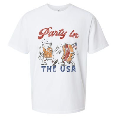 Retro Party In The Usa Beer Hot Dog Lover Funny 4th Of July Sueded Cloud Jersey T-Shirt