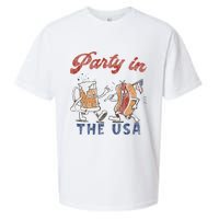 Retro Party In The Usa Beer Hot Dog Lover Funny 4th Of July Sueded Cloud Jersey T-Shirt