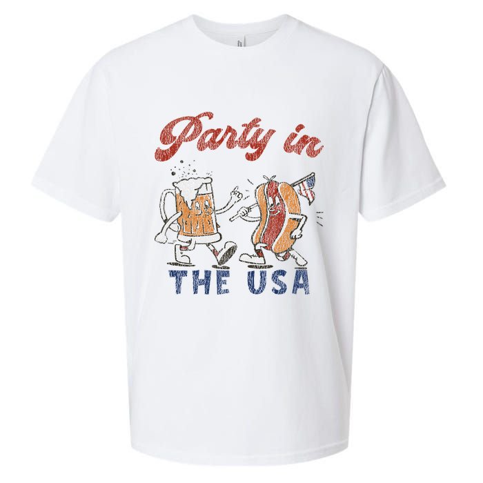 Retro Party In The Usa Beer Hot Dog Lover Funny 4th Of July Sueded Cloud Jersey T-Shirt