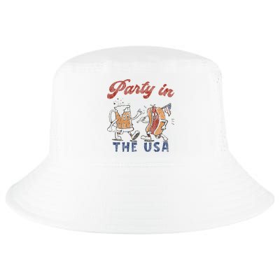 Retro Party In The Usa Beer Hot Dog Lover Funny 4th Of July Cool Comfort Performance Bucket Hat