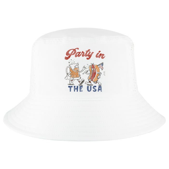 Retro Party In The Usa Beer Hot Dog Lover Funny 4th Of July Cool Comfort Performance Bucket Hat