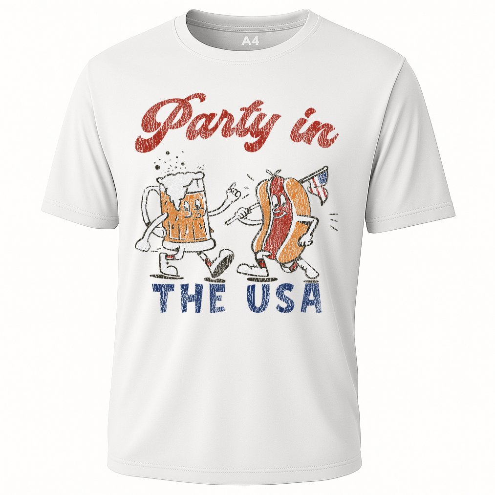 Retro Party In The Usa Beer Hot Dog Lover Funny 4th Of July Performance Shirt
