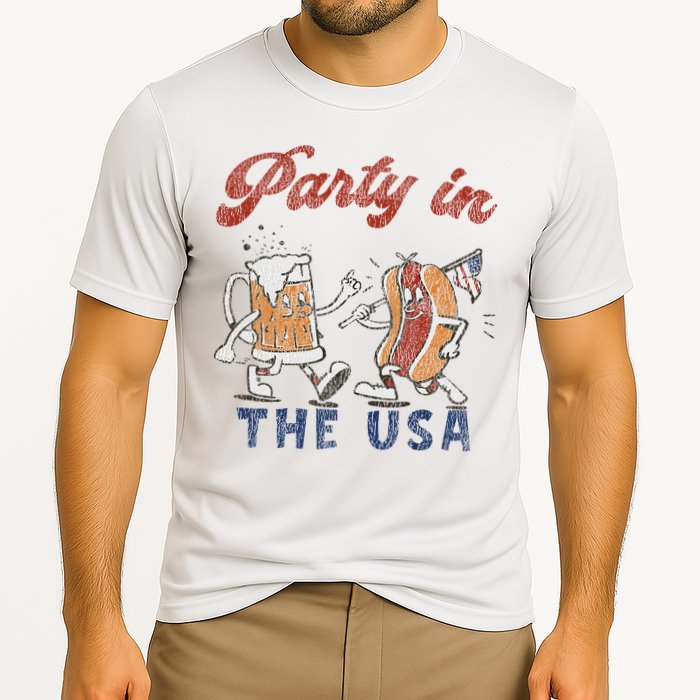 Retro Party In The Usa Beer Hot Dog Lover Funny 4th Of July Performance Shirt