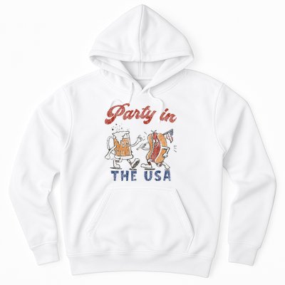 Retro Party In The Usa Beer Hot Dog Lover Funny 4th Of July Hoodie
