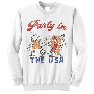 Retro Party In The Usa Beer Hot Dog Lover Funny 4th Of July Sweatshirt