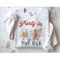 Retro Party In The Usa Beer Hot Dog Lover Funny 4th Of July Sweatshirt