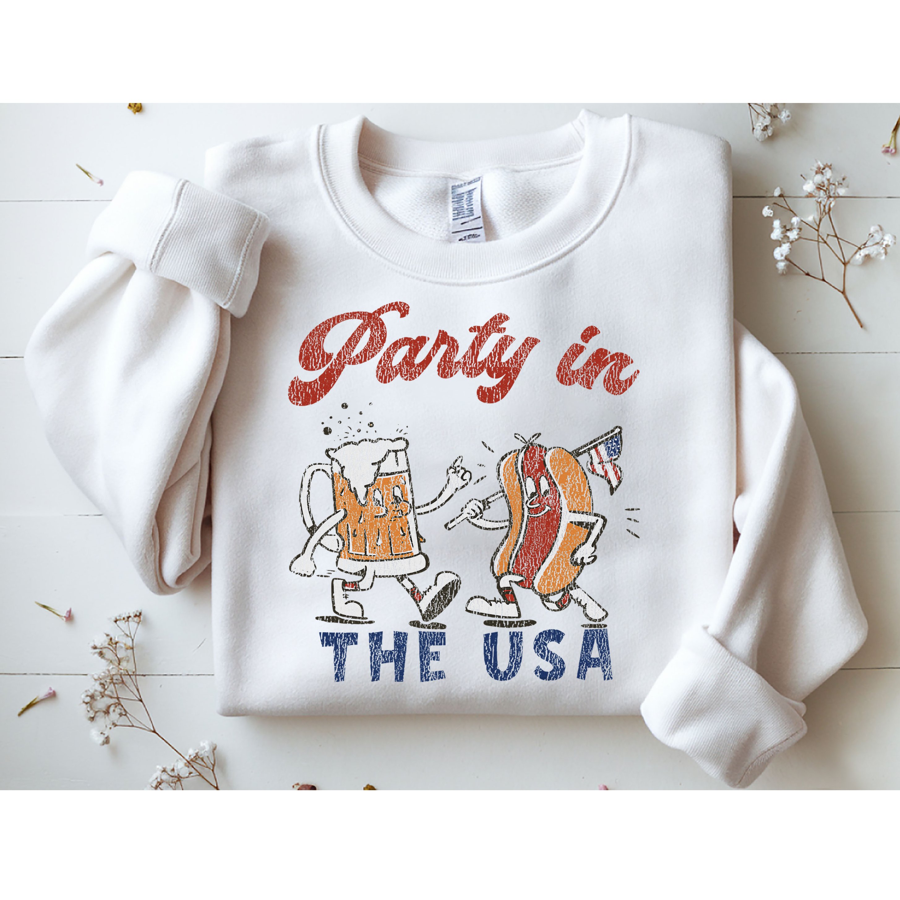 Retro Party In The Usa Beer Hot Dog Lover Funny 4th Of July Sweatshirt