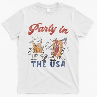 Retro Party In The Usa Beer Hot Dog Lover Funny 4th Of July T-Shirt