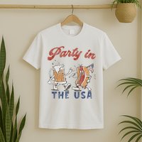 Retro Party In The Usa Beer Hot Dog Lover Funny 4th Of July T-Shirt