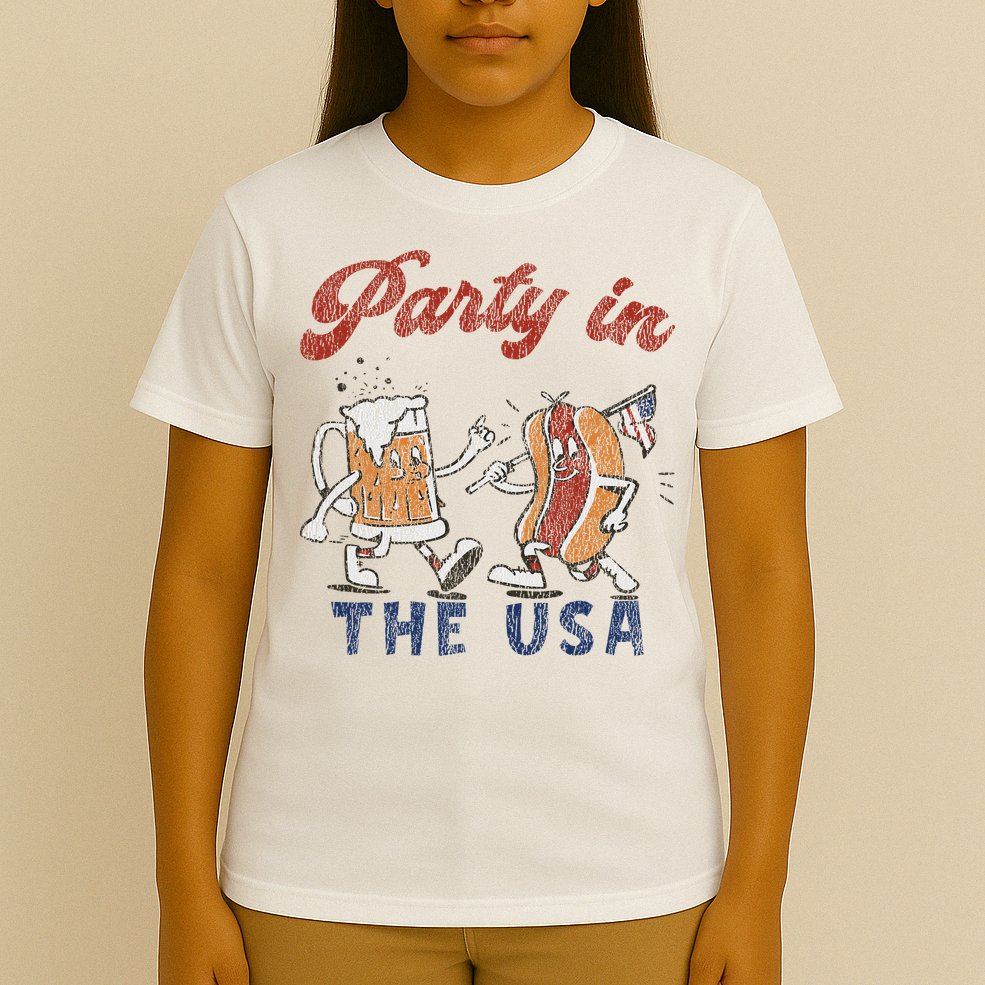 Retro Party In The Usa Beer Hot Dog Lover Funny 4th Of July T-Shirt