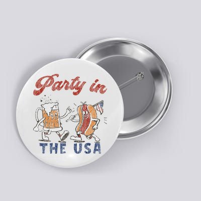 Retro Party In The Usa Beer Hot Dog Lover Funny 4th Of July Button