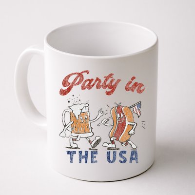 Retro Party In The Usa Beer Hot Dog Lover Funny 4th Of July Mug
