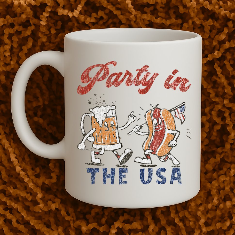 Retro Party In The Usa Beer Hot Dog Lover Funny 4th Of July Mug