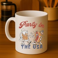 Retro Party In The Usa Beer Hot Dog Lover Funny 4th Of July Mug