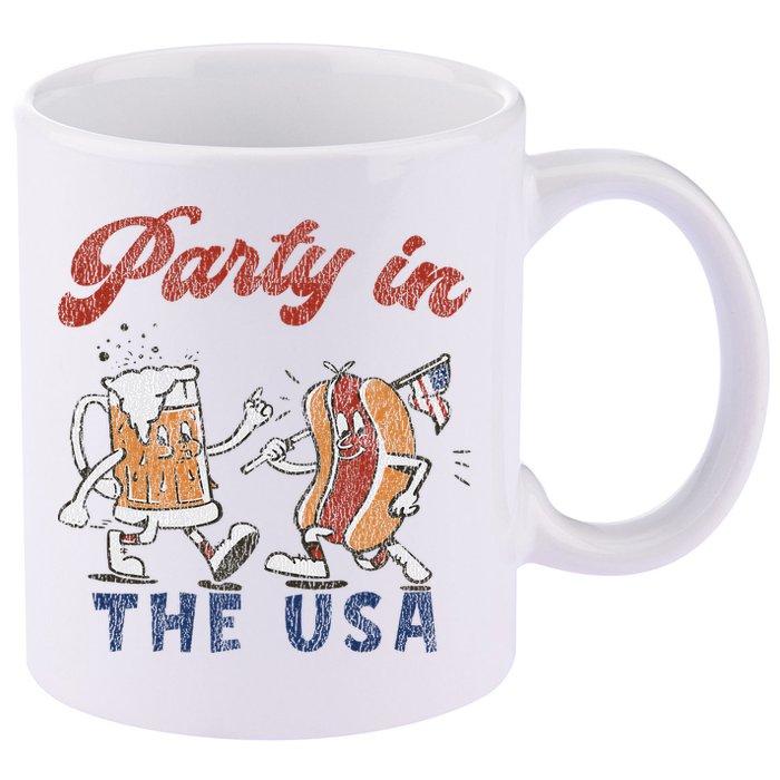 Retro Party In The Usa Beer Hot Dog Lover Funny 4th Of July 11oz C Handle Ceramic Mug