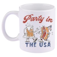 Retro Party In The Usa Beer Hot Dog Lover Funny 4th Of July 11oz C Handle Ceramic Mug