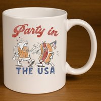 Retro Party In The Usa Beer Hot Dog Lover Funny 4th Of July 11oz C Handle Ceramic Mug
