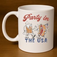 Retro Party In The Usa Beer Hot Dog Lover Funny 4th Of July 11oz C Handle Ceramic Mug