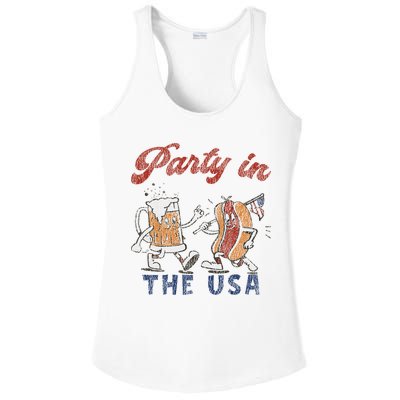 Retro Party In The Usa Beer Hot Dog Lover Funny 4th Of July Ladies PosiCharge Competitor Racerback Tank