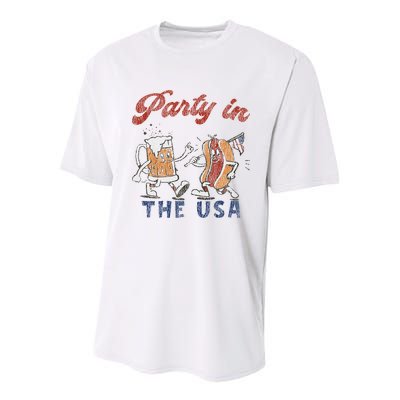 Retro Party In The Usa Beer Hot Dog Lover Funny 4th Of July Youth Performance Sprint T-Shirt