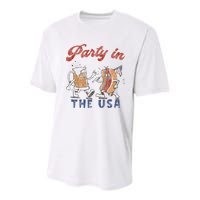 Retro Party In The Usa Beer Hot Dog Lover Funny 4th Of July Youth Performance Sprint T-Shirt