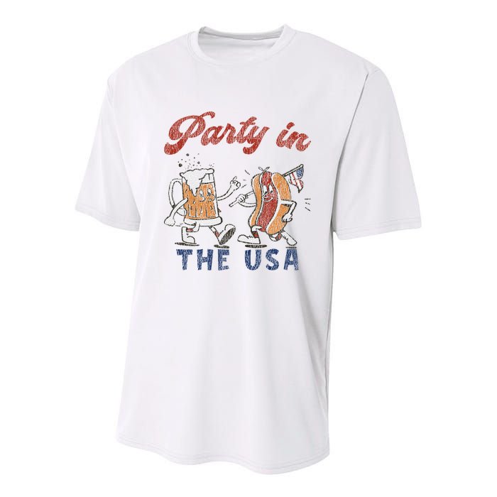 Retro Party In The Usa Beer Hot Dog Lover Funny 4th Of July Youth Performance Sprint T-Shirt