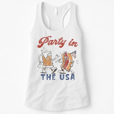 Retro Party In The Usa Beer Hot Dog Lover Funny 4th Of July Womens Tank Top