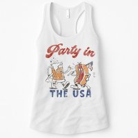 Retro Party In The Usa Beer Hot Dog Lover Funny 4th Of July Womens Tank Top