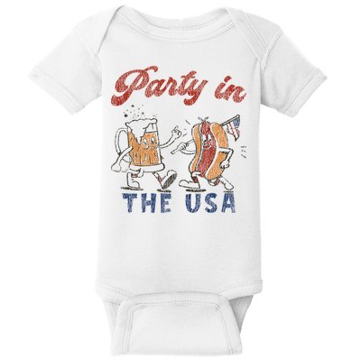 Retro Party In The Usa Beer Hot Dog Lover Funny 4th Of July Baby Bodysuit