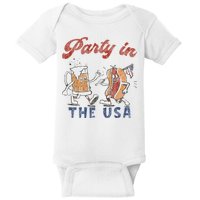 Retro Party In The Usa Beer Hot Dog Lover Funny 4th Of July Baby Bodysuit