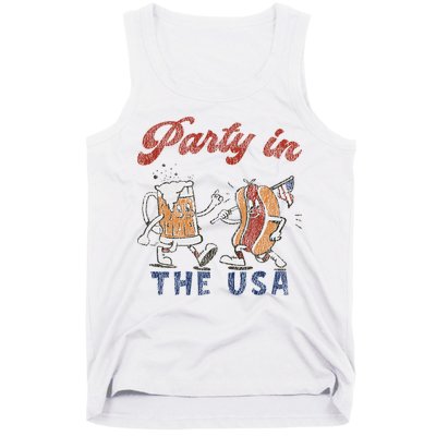 Retro Party In The Usa Beer Hot Dog Lover Funny 4th Of July Tank Top