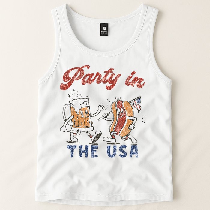 Retro Party In The Usa Beer Hot Dog Lover Funny 4th Of July Tank Top
