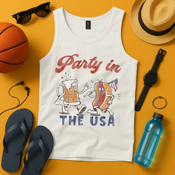 Retro Party In The Usa Beer Hot Dog Lover Funny 4th Of July Tank Top