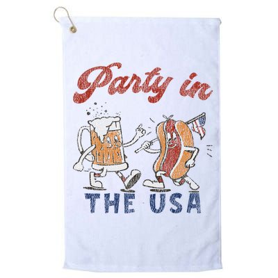 Retro Party In The Usa Beer Hot Dog Lover Funny 4th Of July Golf Towel