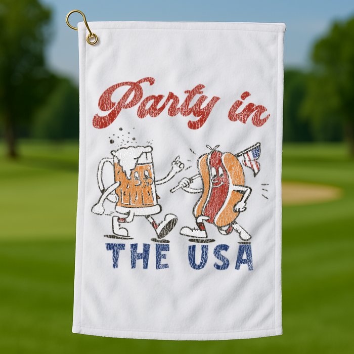 Retro Party In The Usa Beer Hot Dog Lover Funny 4th Of July Golf Towel