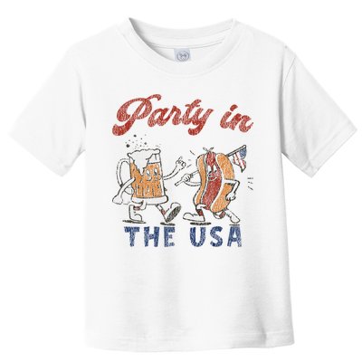 Retro Party In The Usa Beer Hot Dog Lover Funny 4th Of July Toddler T-Shirt