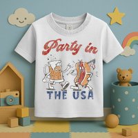 Retro Party In The Usa Beer Hot Dog Lover Funny 4th Of July Toddler T-Shirt