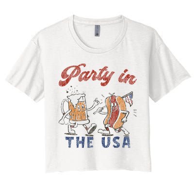 Retro Party In The Usa Beer Hot Dog Lover Funny 4th Of July Crop Top