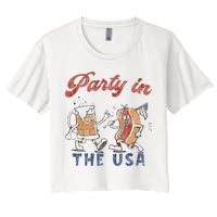 Retro Party In The Usa Beer Hot Dog Lover Funny 4th Of July Crop Top