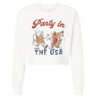 Retro Party In The Usa Beer Hot Dog Lover Funny 4th Of July Cropped Pullover Crew